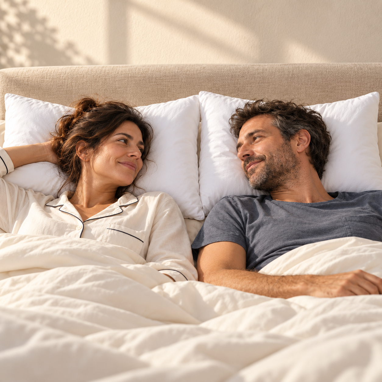 Una cama luminosa preparada para descansar