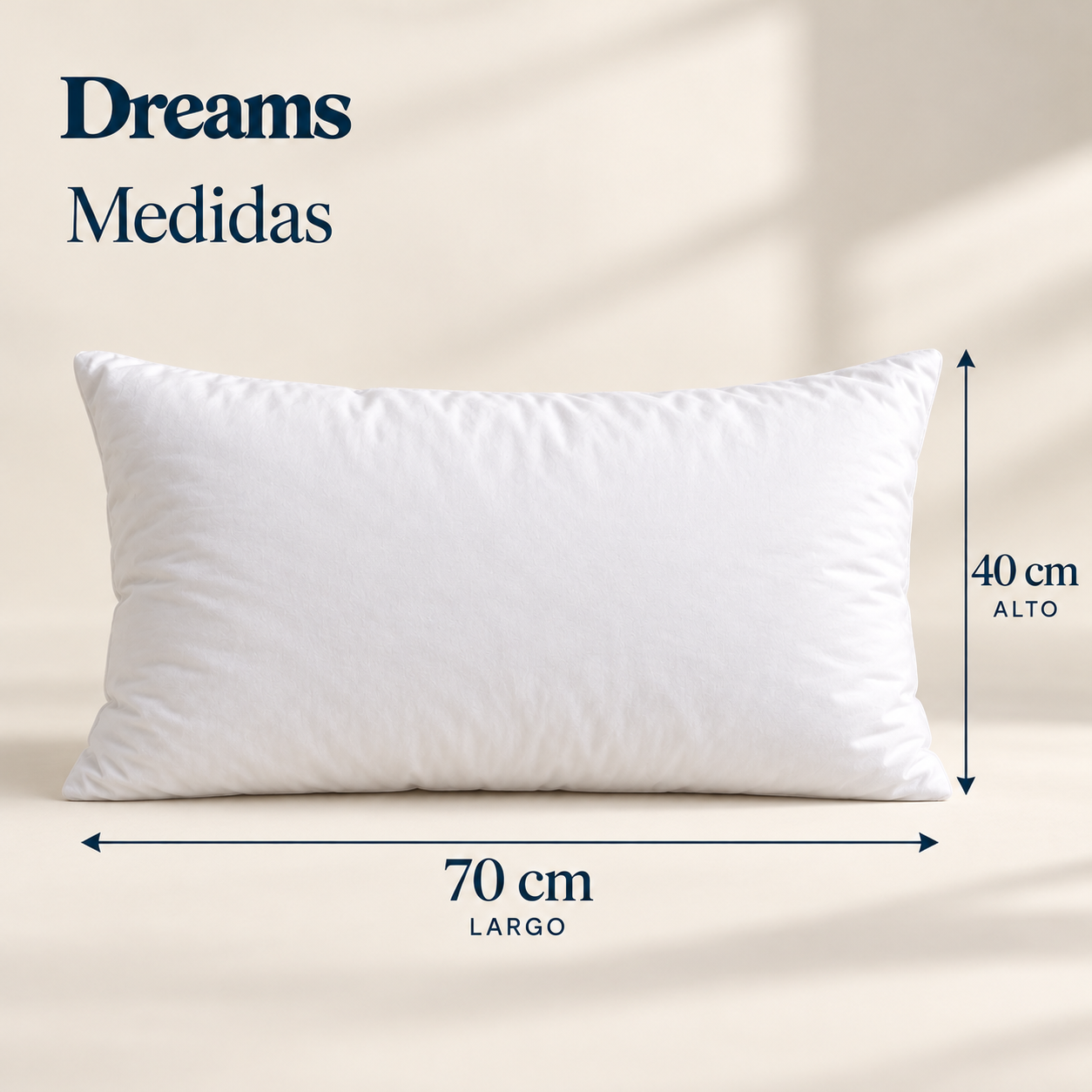 Almohada rectangular blanca de 70 por 40 centímetros